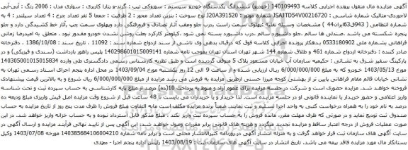 آگهی مزایده ششدانگ یکدستگاه خودرو سیستم : سوزوکی 