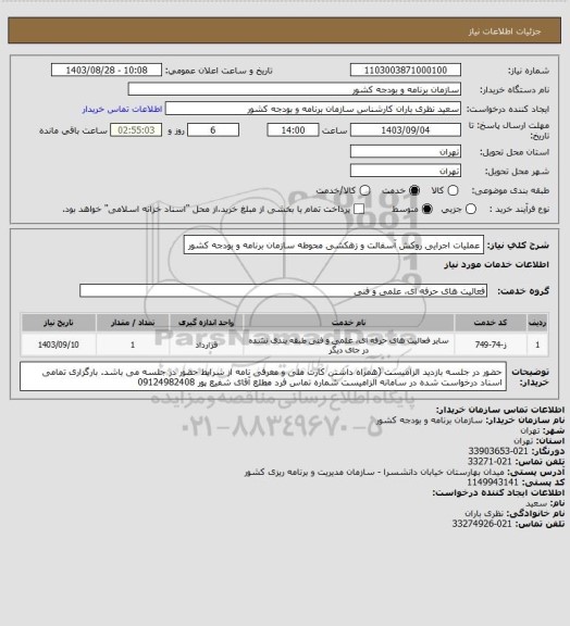 استعلام عملیات اجرایی روکش آسفالت و زهکشی محوطه سازمان برنامه و بودجه کشور