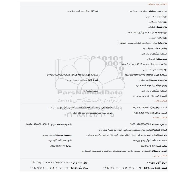 مزایده، منزل مسکونی