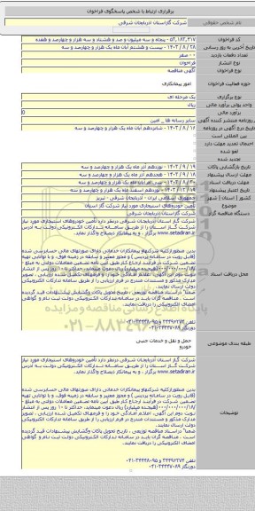 مناقصه, تأمین خودروهای استیجاری  مورد نیاز شرکت گاز استان