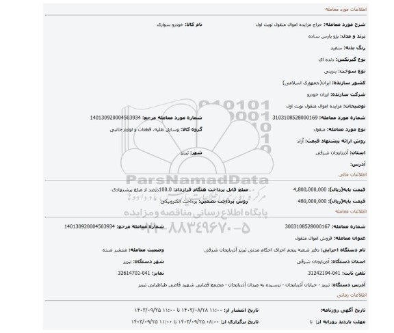 مزایده، مزایده اموال منقول نوبت اول
