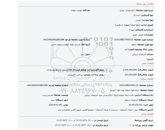 مزایده، فروش خودرو