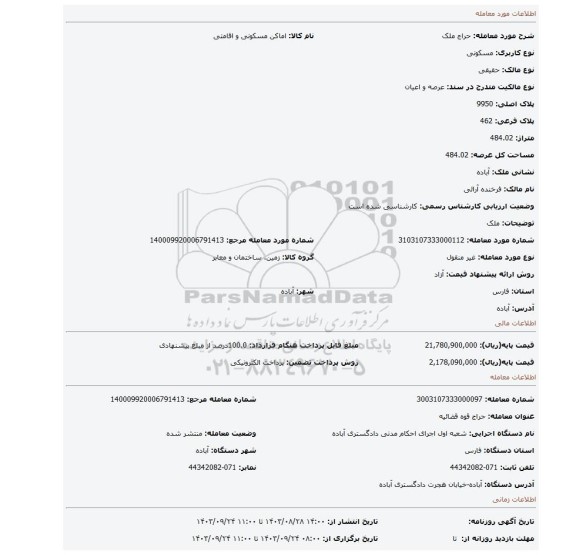 مزایده، ملک
