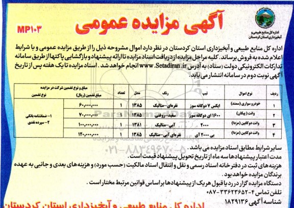 مزایده عمومی فروش خودرو سواری (سمند)...