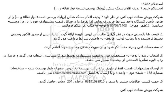 استعلام خرید 7 ردیف اقلام سنگ شکن