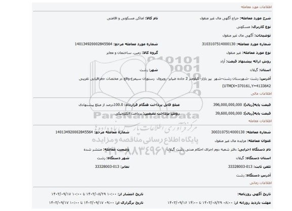 مزایده، آگهی مال غیر منقول