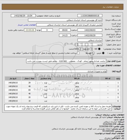استعلام نیازمند تعدادی ویلچر حمام - کودک - معمولی - over size - مقاوم طبق لیست پیوست می باشد