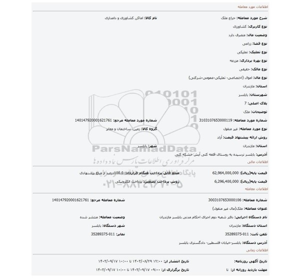 مزایده، ملک