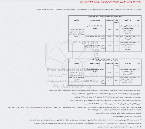 مزایده املاک و اموال تملیکی و مازاد - نوبت سوم