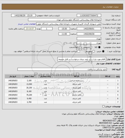 استعلام اقلام مورد نیاز از برند یرمد درمان
درخواست در فایل ضمیمه