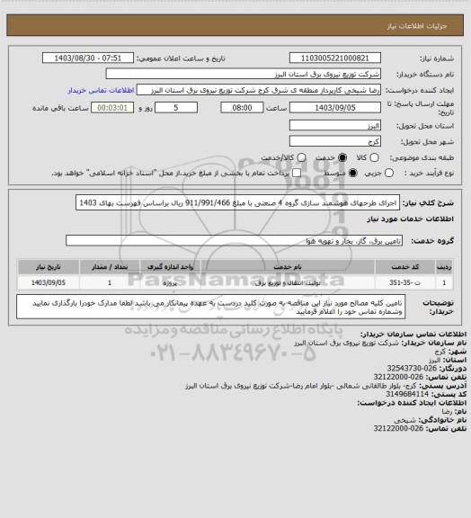 استعلام اجرای طرحهای هوشمند سازی گروه 4 صنعتی با مبلغ 911/991/466 ریال براساس فهرست بهای 1403