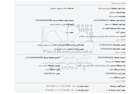 مزایده، تقسیم ترکه