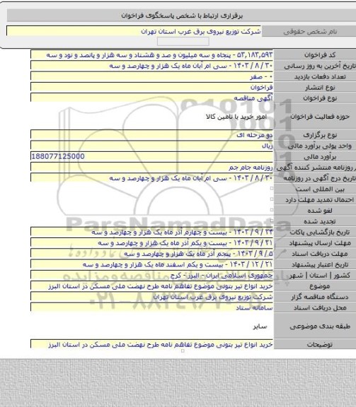 مناقصه, خرید انواع تیر بتونی موضوع تفاهم نامه طرح نهضت ملی مسکن در استان البرز