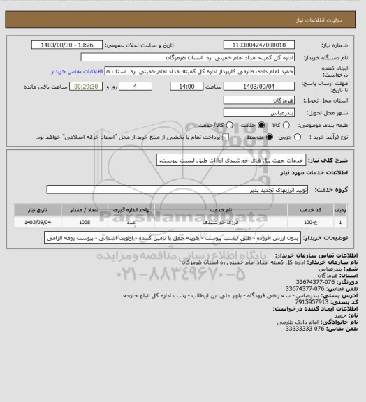 استعلام خدمات جهت پنل های خورشیدی ادارات طبق لیست پیوست.