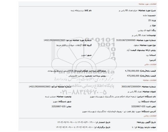 مزایده، تعداد 95 راس بز
