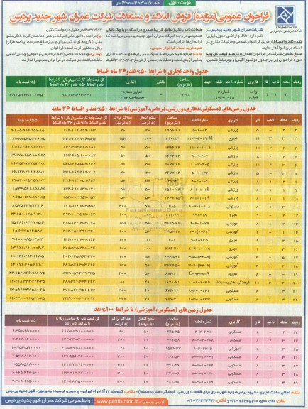 مزایده فروش 29 واحد و زمین با کاربری مسکونی، تجاری، ورزشی، درمانی، آموزشی، فرهنگی/هنری 