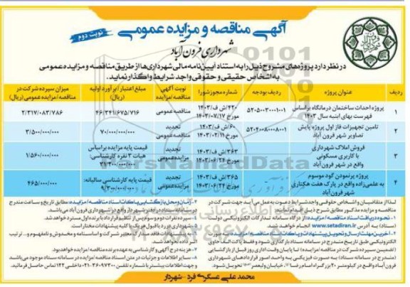 مناقصه و مزایده فروش املاک شهرداری با کاربری مسکونی و ... - نوبت دوم