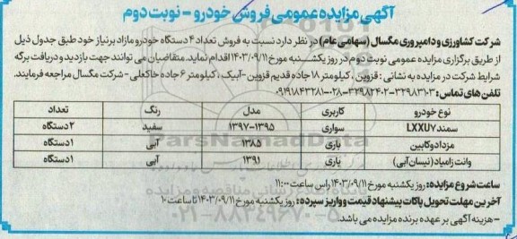مزایده عمومی فروش خودرو