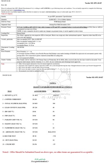 مناقصه و مزایده sell NAPHTHA