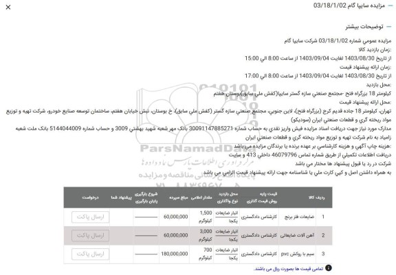 مزایده عمومی اقلام ضایعاتی شرکت سایپا گام
