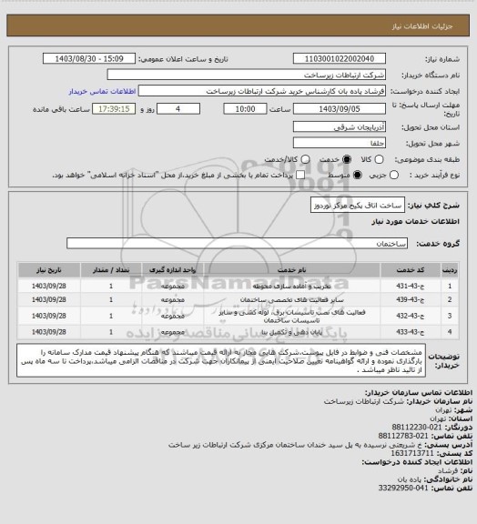 استعلام ساخت اتاق پکیج مرکز نوردوز