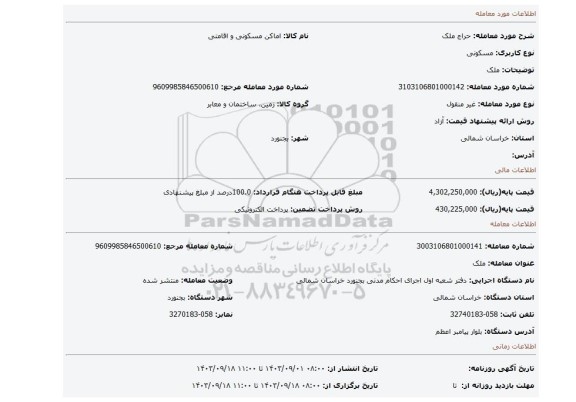 مزایده، ملک