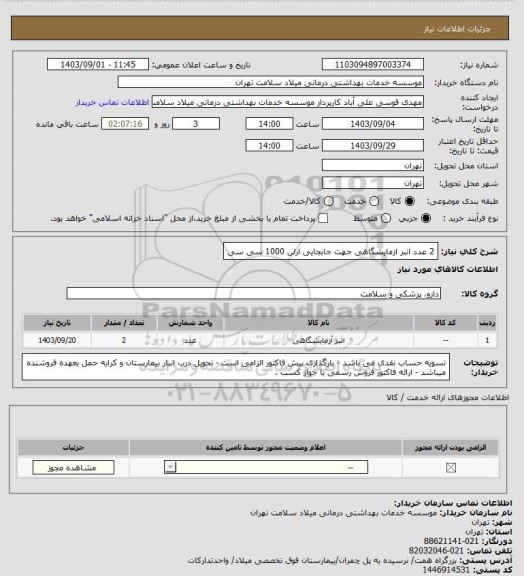 استعلام 2 عدد انبر ازمایشگاهی جهت جابجایی ارلن 1000 سی سی