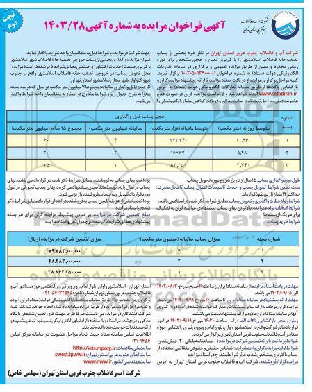 مزایده بخشی از پساب تصفیه خانه فاضلاب -نوبت دوم