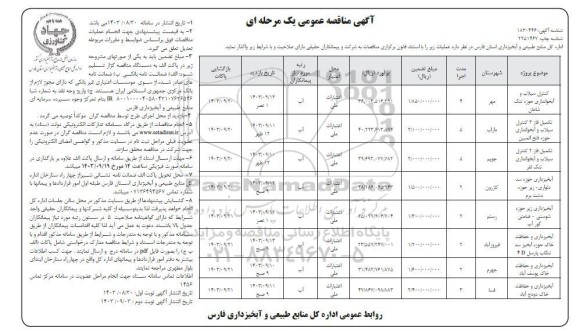 مناقصه عمومی کنترل سیلاب و آبخوانداری حوزه تنگ شاهان... - نوبت دوم