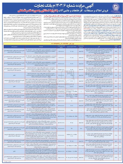 مزایده فروش ملک به صورت سرقفلی، زمین، کارخانه، آپارتمان اداری، باغ، ساختمان مسکونی، ....