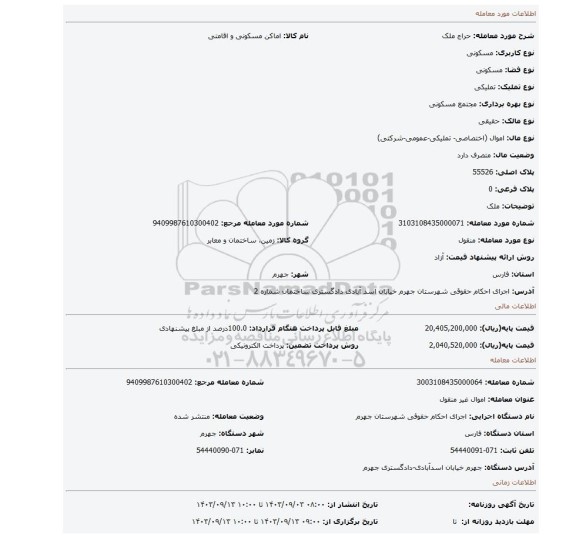 مزایده، ملک
