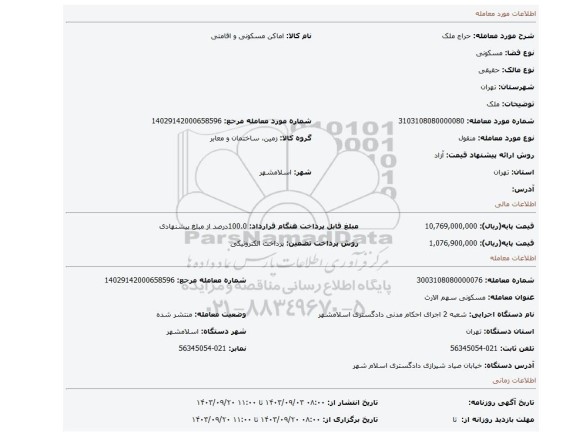 مزایده، ملک