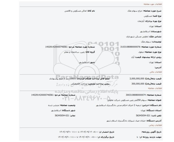 مزایده، سهام ملک