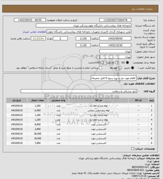 استعلام اقلام مورد نیاز از برند سوپا 5
فایل ضمیمه