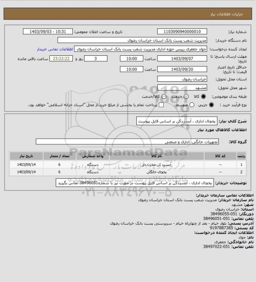 استعلام یخچال اداری ، آبسردکن بر اساس فایل پیوست