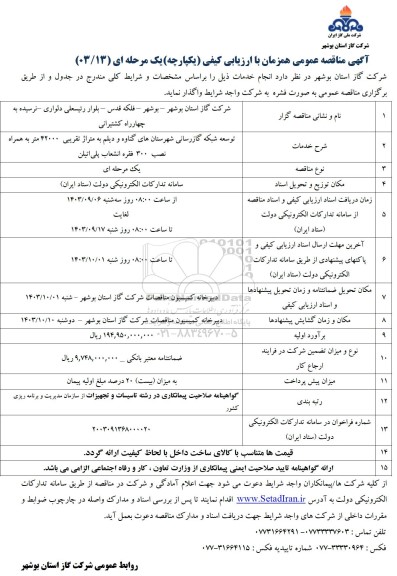 مناقصه توسعه شبکه گازرسانی 