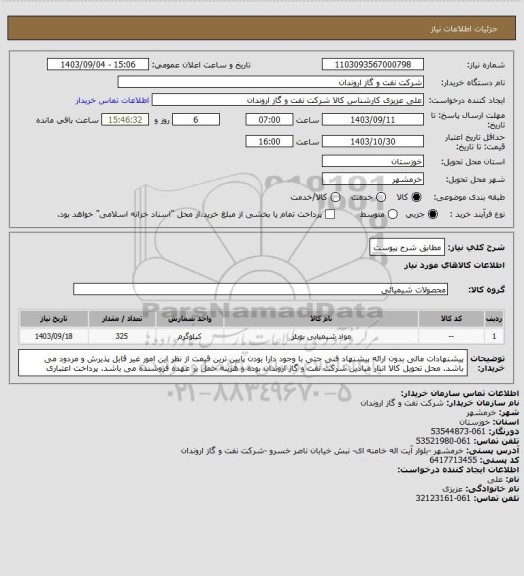 استعلام مطابق شرح پیوست