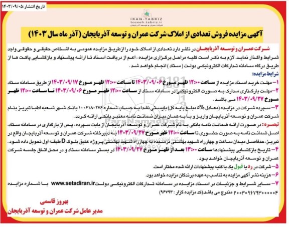 مزایده فروش تعدادی از املاک 