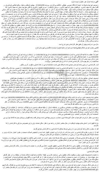 مزایده فروش شش دانگ عرصه و اعیان واحد آپارتمان