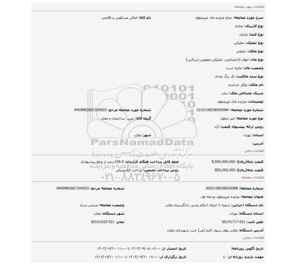 مزایده، مزایده مال غیرمنقول