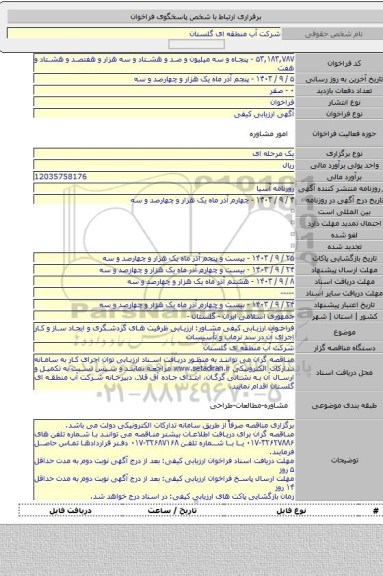 مناقصه, فراخوان ارزیابی کیفی مشاور: ارزیابی ظرفیت های گردشگری و ایجاد ساز و کار اجرای آن در سد نرماب و تأسیسات