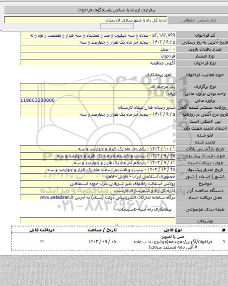 مناقصه, روکش آسفالت راههای غیر شریانی غرب حوزه استفاظی