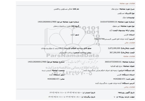 مزایده، ملک