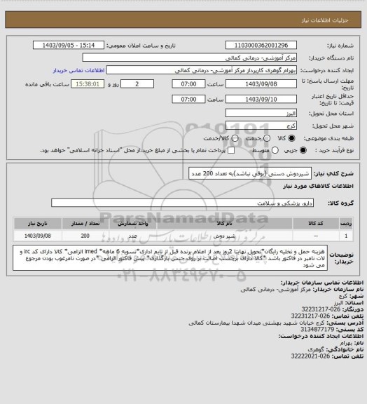 استعلام شیردوش دستی (بوقی نباشد)به تعداد 200 عدد