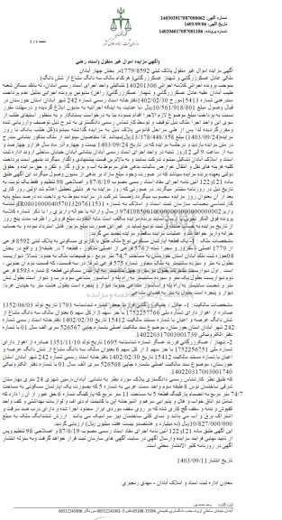 مزایده آپارتمان مسکونی به مساحت 74.7 مترمربع 
