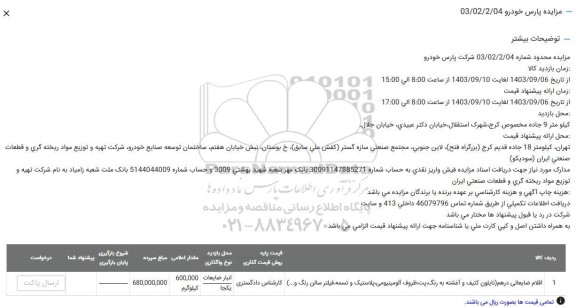 مزایده اقلام ضایعاتی در هم نایلون کثیف...