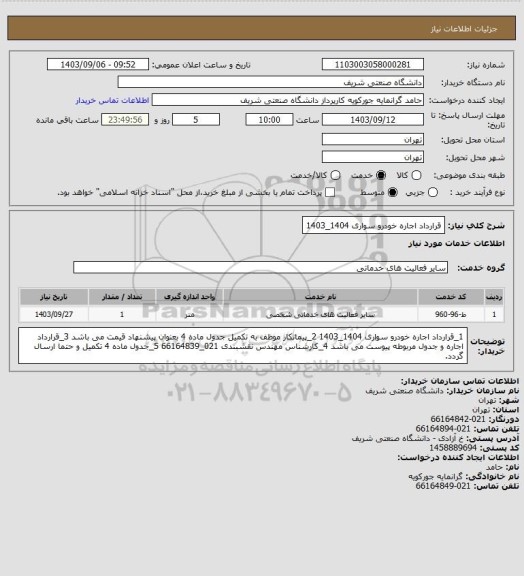 استعلام قرارداد اجاره خودرو سواری 1404_1403
