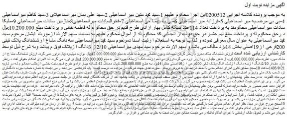 مزایده فروش سه دانگ مشاع از ششدانگ پلاک ثبتی 200فرعی ا ز19اصلی