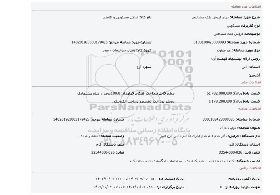 مزایده، فروش ملک مشاعی