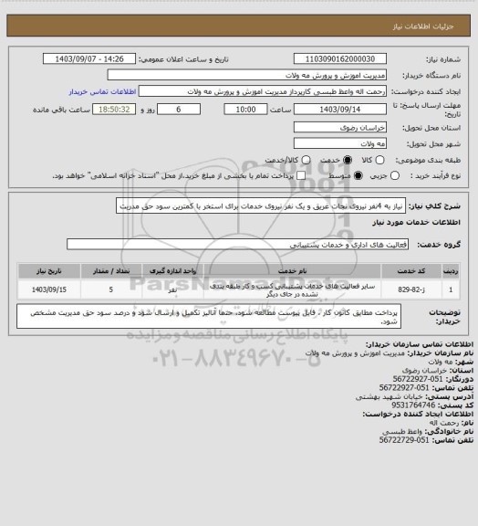 استعلام نیاز به 4نفر نیروی نجات غریق و یک نفر نیروی خدمات برای استخر با کمترین سود حق مدریت